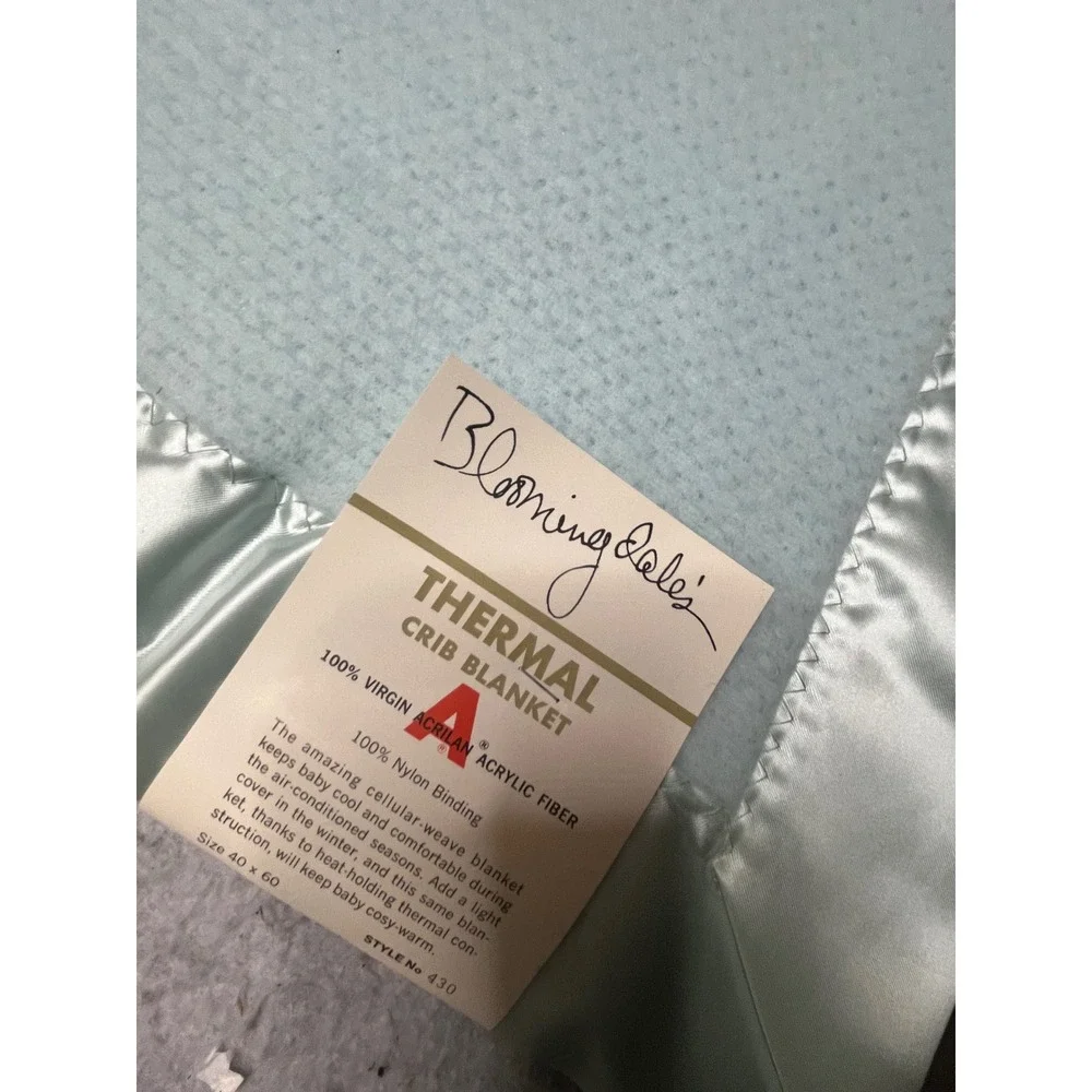 Vintage Bloomingdale's Thermal Crib waffle weave ‎ Blue Satin Trim  40x60 NEW